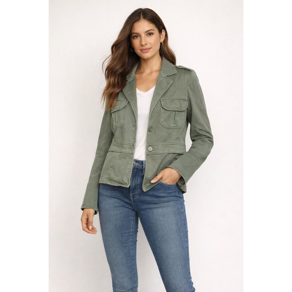 Zara TRF Olive Green Moto Utility Military Style Casual Blazer Jacket Women’s S